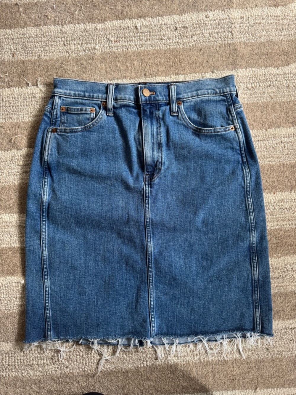 J. Crew Blue Denim Pencil Skirt with Raw Hem
